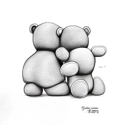 two cartoon sketch teddy bears cuddling bigger one is a dad little one is a daughter  tattoo design idea