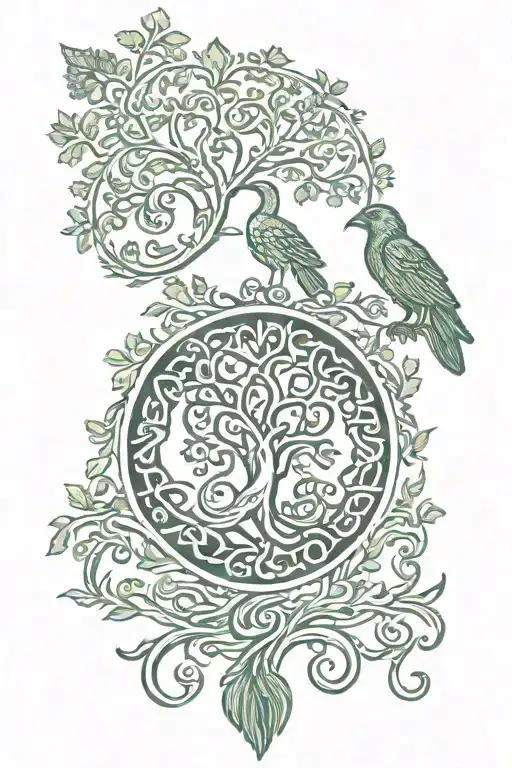 nordic tree of life and phoenician phoenix rising  tattoo design idea