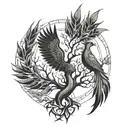 tree of life and phoenix rising from the ashes tattoo design idea