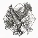 tree of life and phoenix rising from the ashes tattoo design idea