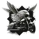 Design a tattoo of a cybernetic eagle soaring above a motorcycle, symbolizing freedom and speed in both the digital and physical realms tattoo design idea