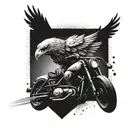 Design a tattoo of a cybernetic eagle soaring above a motorcycle, symbolizing freedom and speed in both the digital and physical realms tattoo design idea