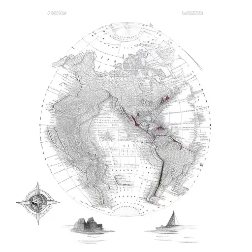 old map south america thin tattoo design idea