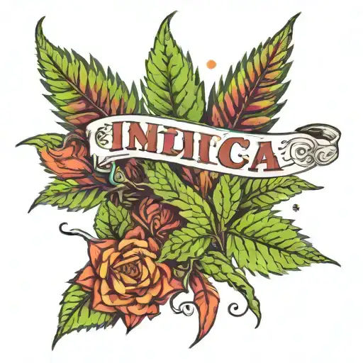 The name Indica in a scene with weed leaf morphing tattoo design idea