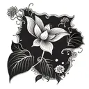 Lotus flower blooming from a traditional Japanese fan surrounded by various floral elements tattoo design idea