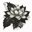 Lotus flower blooming from a traditional Japanese fan surrounded by various floral elements tattoo design idea