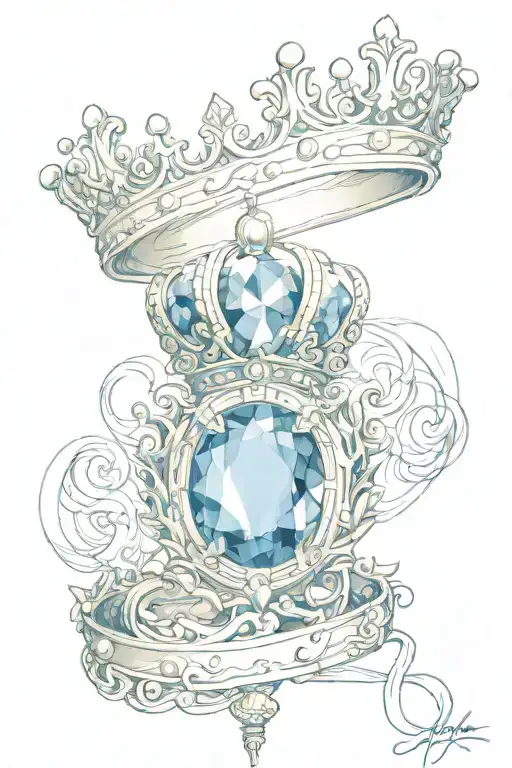 I want a blue sapphire because it’s my birthstone And a king crown with a ribbon flowing through it that says 09/14/2007 tattoo design idea