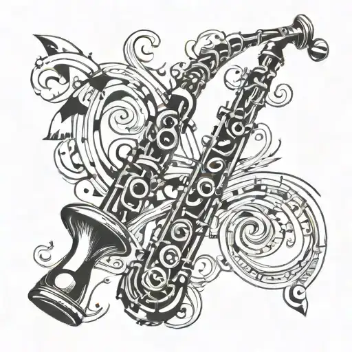 abstract long clarinet key system tattoo design idea