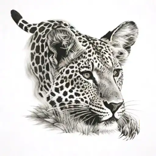 ultra realistic thigh sleeve tattoo. safari related.  tattoo design idea