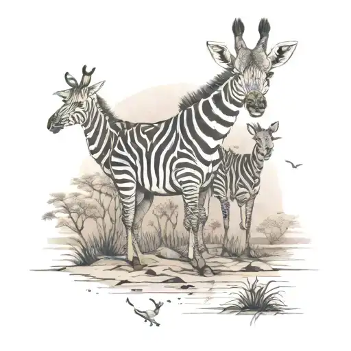 safari scene with zebra giraffe and gazelle tattoo design idea