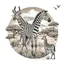safari scene with zebra giraffe and gazelle tattoo design idea