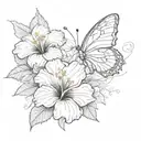 hibiscus flower & butterflies tattoo design idea