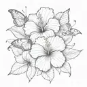 hibiscus flower & butterflies tattoo design idea