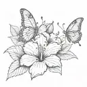 hibiscus flower & butterflies tattoo design idea