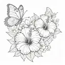 hibiscus flower & butterflies tattoo design idea
