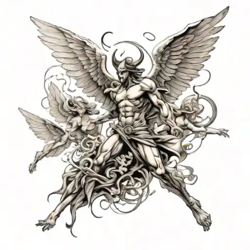 demon vs angels flying tattoo design idea