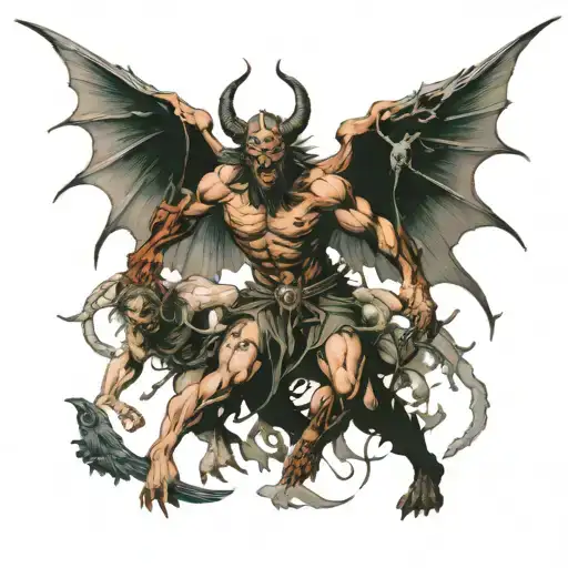 demon vs angels war scene tattoo design idea