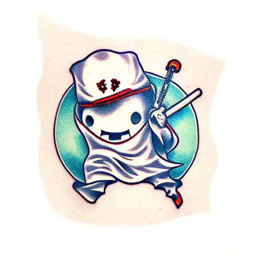 bedsheet ghost waving middle finger tattoo design idea