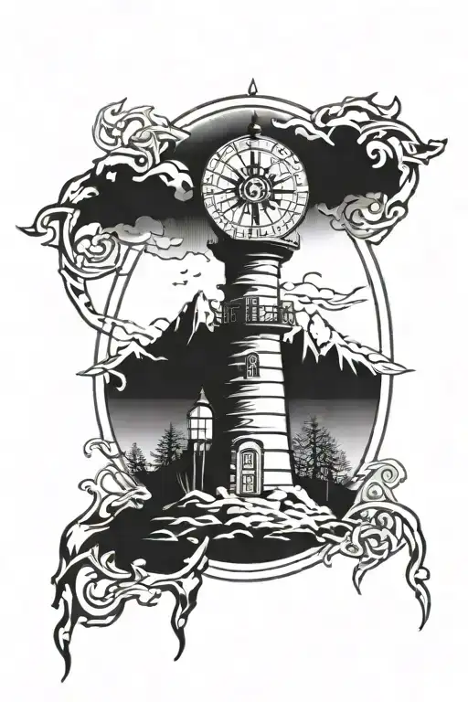 light house shining a vegvisir viking compass tattoo design idea