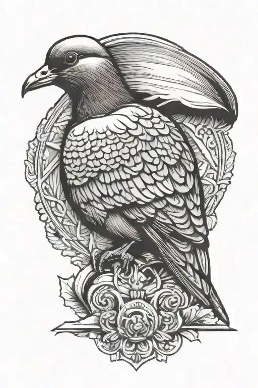 pigeon. flat cap. sweep. tattoo design idea