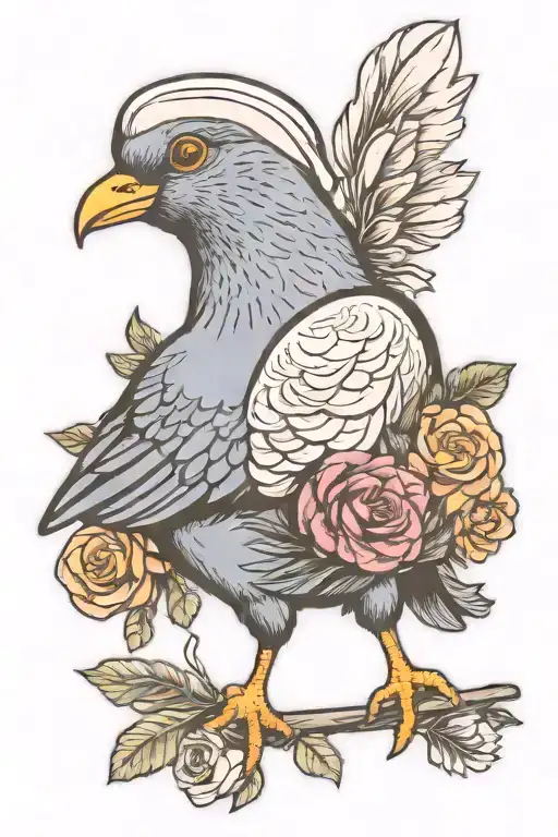 pigeon flat cap tattoo design idea