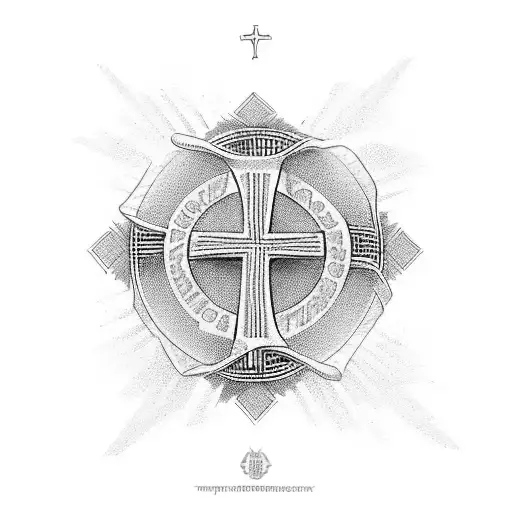 a cross made from 2 lines and 2 phrases "Patience & Faith" & "Progress, Not Perfection" tattoo design idea
