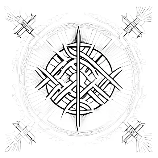 a cross made from 2 lines and 2 phrases "Patience & Faith" & "Progress, Not Perfection" tattoo design idea