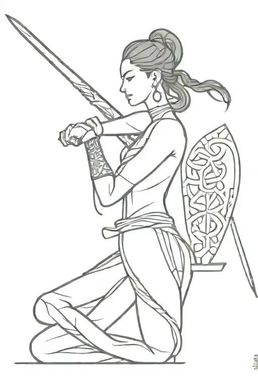 female warrior in arabic caligraphy tattoo design idea