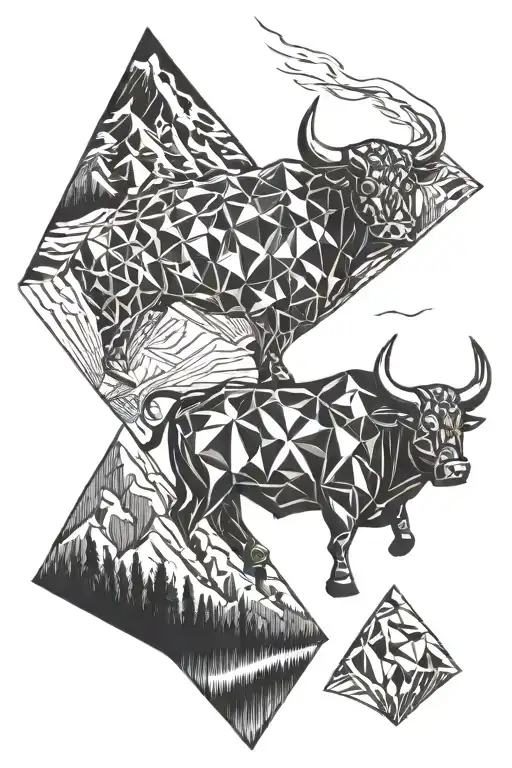 four diamond pattern, in one mountains in one a bull in one somthing about vermont in the last one lightning  tattoo design idea