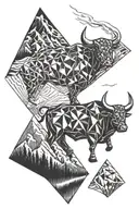 four diamond pattern, in one mountains in one a bull in one somthing about vermont in the last one lightning  tattoo design idea