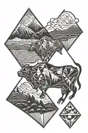 four diamond pattern, in one mountains in one a bull in one somthing about vermont in the last one lightning  tattoo design idea