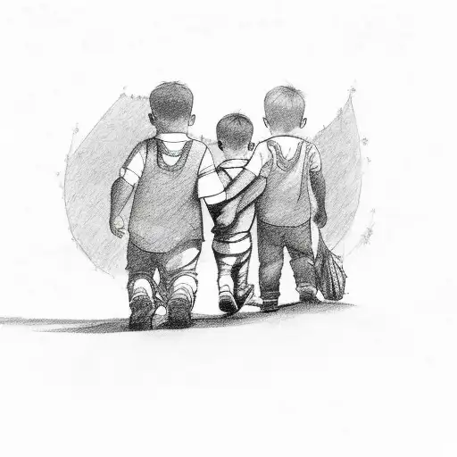 dad holding both of his sons hands while walking together tattoo design idea