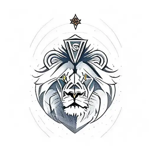 Lion head on shoulder with tribal and Ace of spades symbol coming down to mountain range on forearm with 13 symbolized t tattoo design idea