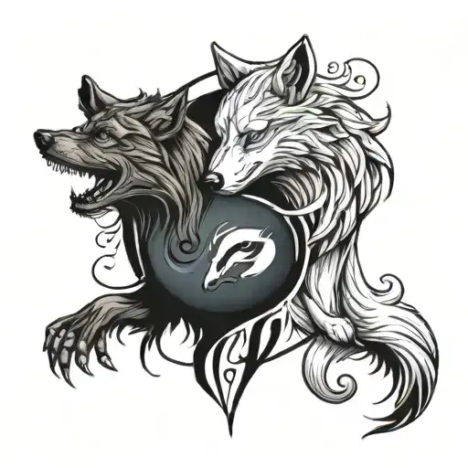 yin and yang wolf tattoo design idea