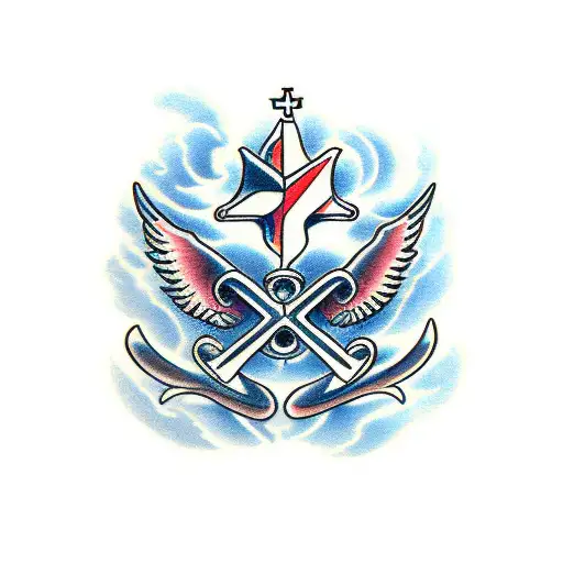cross with wings and power tattoo design idea
