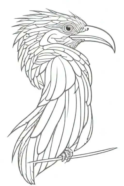 Quetzal bird flying profile view tattoo design idea