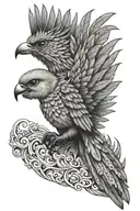 Quetzal bird flying profile view tattoo design idea