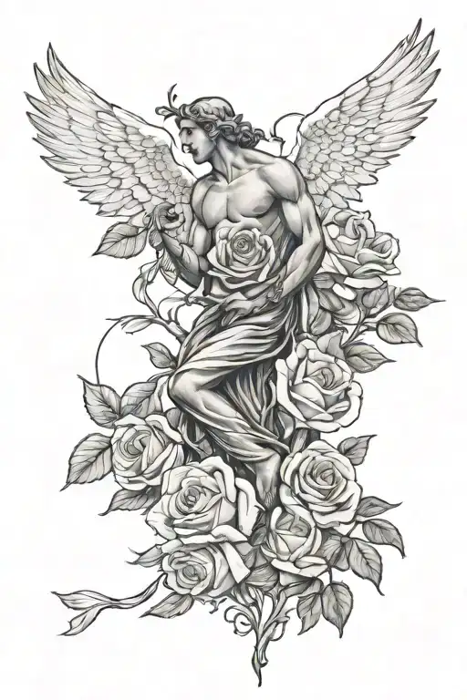 creation of adam with roses, doves, and angels tattoo design idea