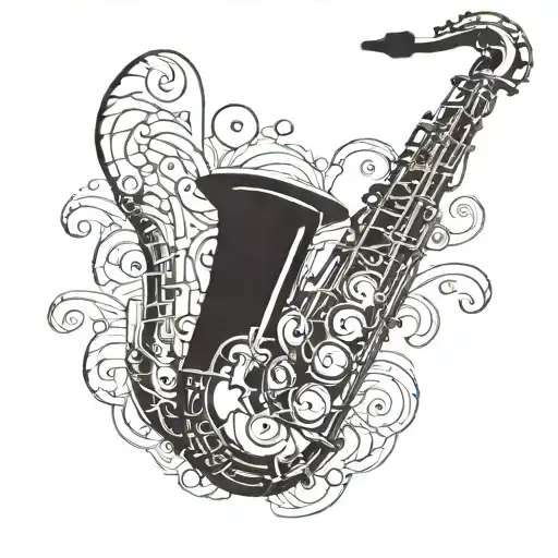 Incorporate a saxophone with intricate musical notes weaving around it tattoo design idea