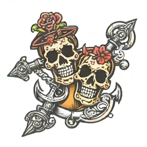 Gemini two face anchor tattoo design idea
