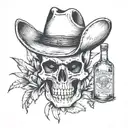 agave,tequila bottle,skull,cowboy hat  tattoo design idea