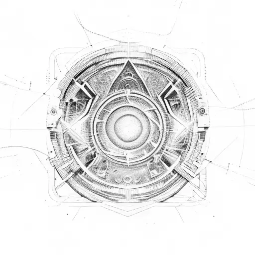 A cosmic portal opening up into a futuristic world filled with advanced technology tattoo design idea