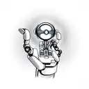 A robotic hand reaching out towards a glowing futuristic symbol tattoo design idea