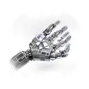 A robotic hand reaching out towards a glowing futuristic symbol tattoo design idea