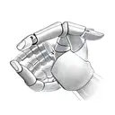 A robotic hand reaching out towards a glowing futuristic symbol tattoo design idea