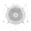 A cosmic portal opening up into a futuristic world filled with advanced technology tattoo design idea