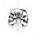 Gemini half skull face with pretty girl face. the Gemini sign. flower tattoos around it for a shoulder piece. tattoo design idea