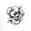 Gemini half skull face with pretty girl face. the Gemini sign. flower tattoos around it for a shoulder piece. tattoo design idea