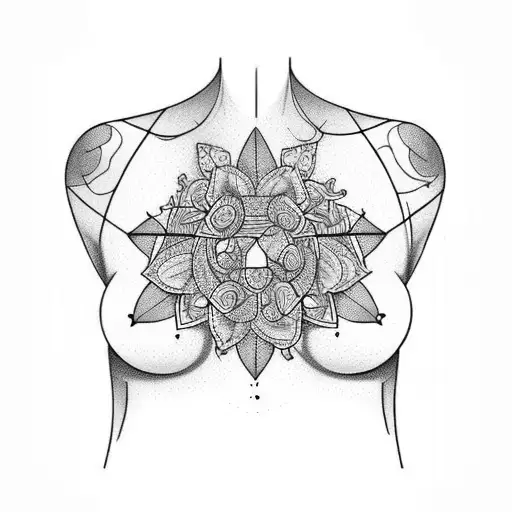greenery to surround nipple and go under breast tattoo design idea
