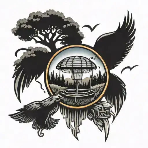 disc golf basket nestled tattoo design idea